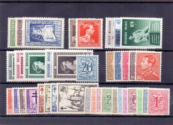 Belgien 1951 - Komplet bind med Dronning Elisabeth, Breendonk I, Kastelen m.fl. - OBP/COB 841/875