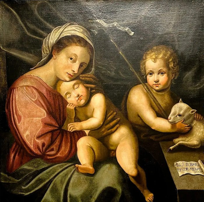 Italiensk skole (XVIII) - Madonna mit dem schlafenden Jesuskind und Johannes dem Täufer, - NO RESERVE