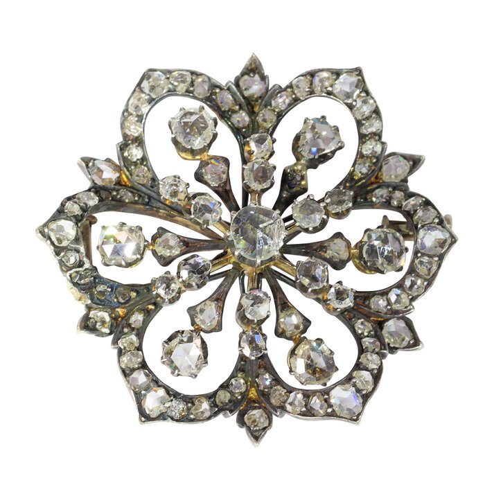 Broche - 18 kraat Rosaguld, Sølv - Diamant - Antik victoriansk, 1860