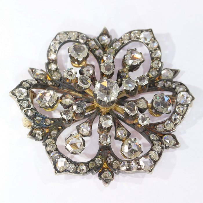 Broche - 18 kraat Rosaguld, Sølv - Diamant - Antik victoriansk, 1860