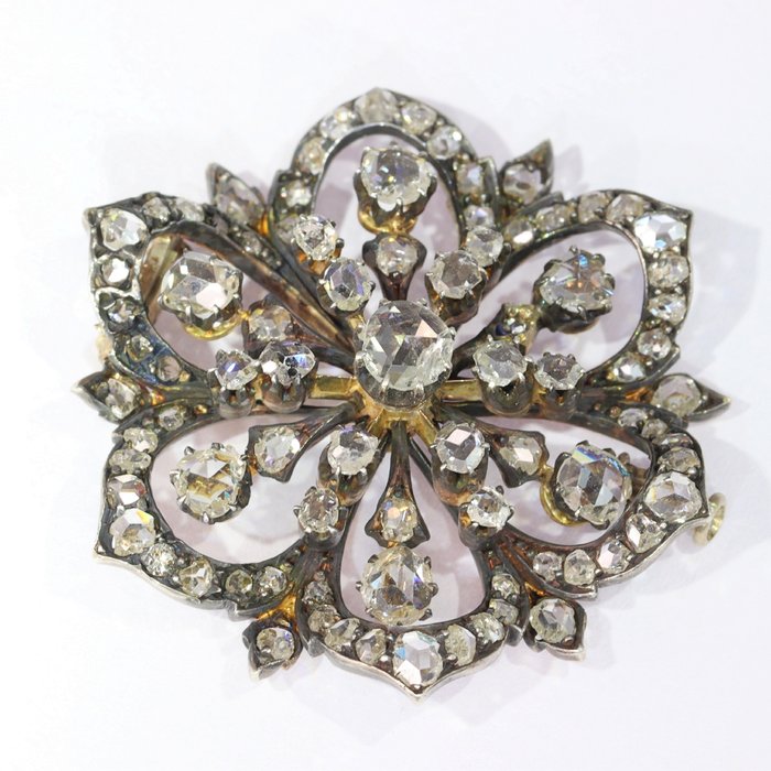 Broche - 18 kraat Rosaguld, Sølv - Diamant - Antik victoriansk, 1860