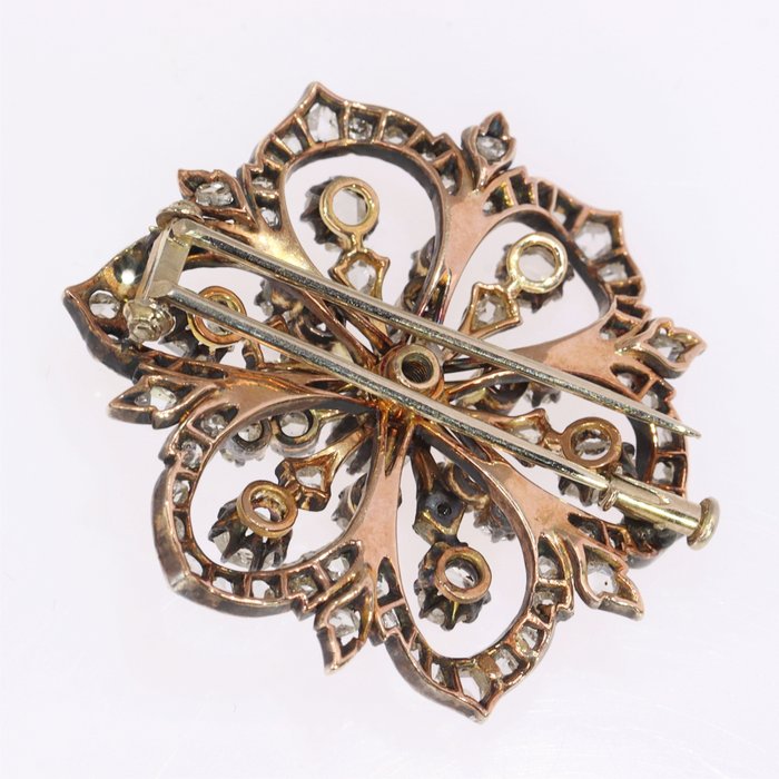 Broche - 18 kraat Rosaguld, Sølv - Diamant - Antik victoriansk, 1860