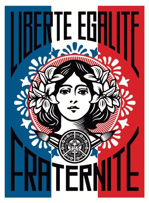 Shepard Fairey (OBEY) (1970) - Liberté Egalité Fraternité - Boulevard Paris 13 Handbill Poster + Sticker Set