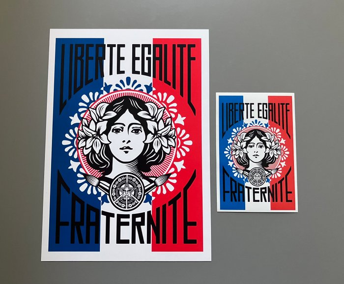 Shepard Fairey (OBEY) (1970) - Liberté Egalité Fraternité - Boulevard Paris 13 Handbill Poster + Sticker Set