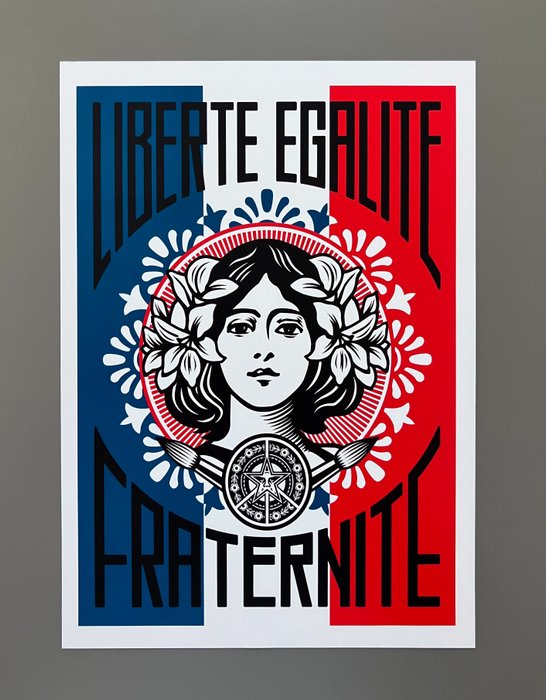 Shepard Fairey (OBEY) (1970) - Liberté Egalité Fraternité - Boulevard Paris 13 Handbill Poster + Sticker Set