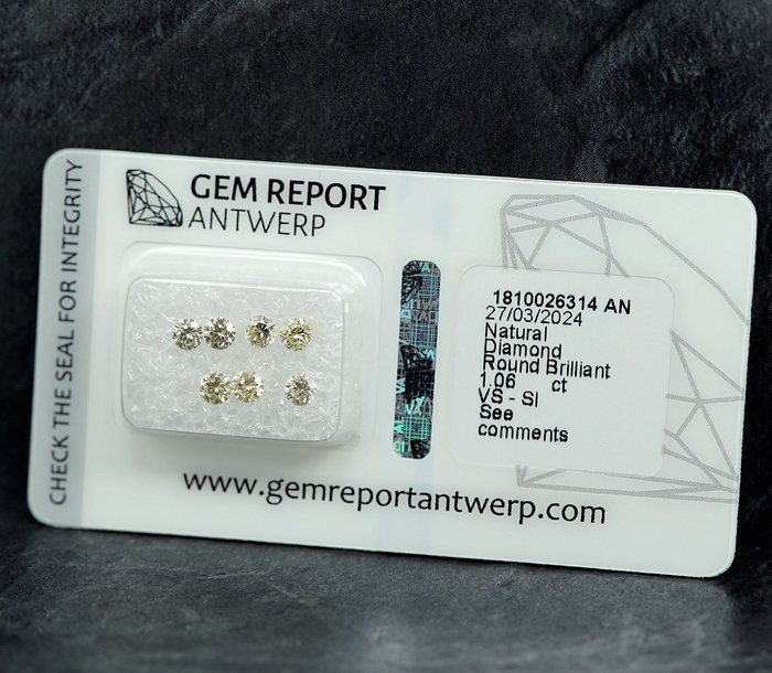 7 pcs Diamant  (Naturfarvet)  - 1.06 ct Blandet gul - SI1, VS1 - Gem Report Antwerp (GRA)