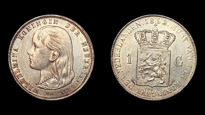 Holland. Wilhelmina (1890-1948). 1 Gulden 1892  (Ingen mindstepris)