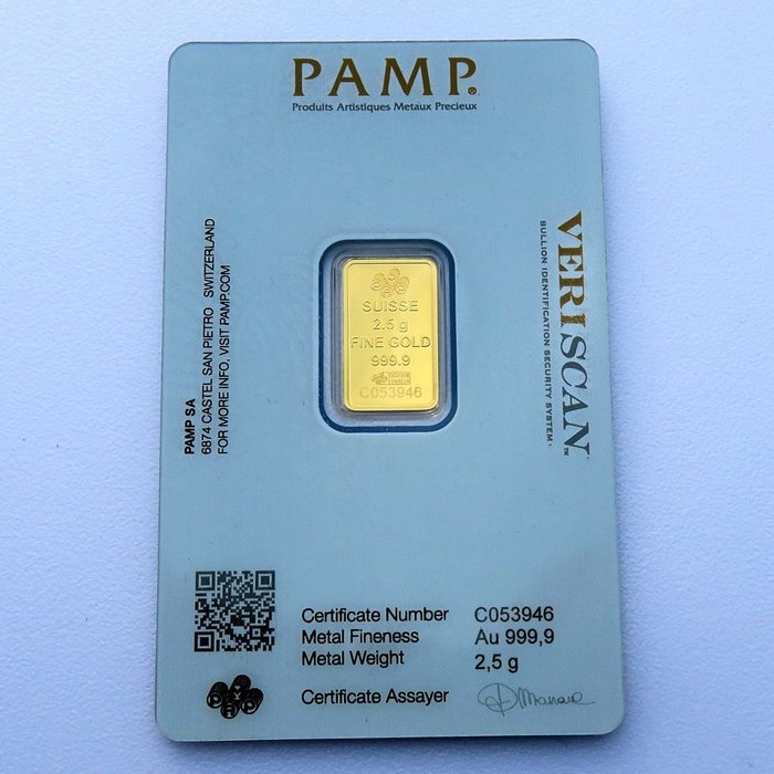 2,5 gram - Guld 999 - Pamp Suisse Goldbarren Fortuna in Blister - Forseglet  Med certifikat