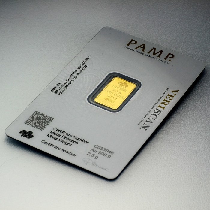 2,5 gram - Guld 999 - Pamp Suisse Goldbarren Fortuna in Blister - Forseglet  Med certifikat