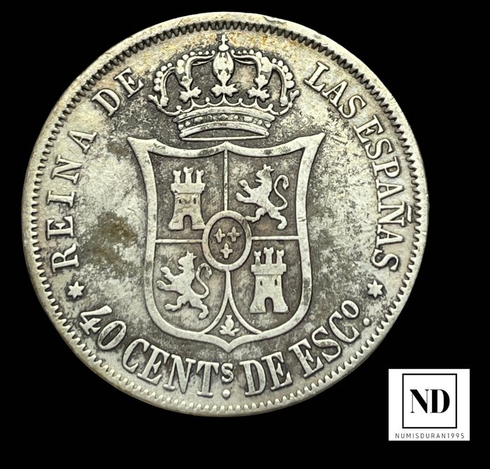 Kongeriget Spanien. Isabel II (1833-1868). 40 céntimos de escudo 1866 - Madrid  (Ingen mindstepris)