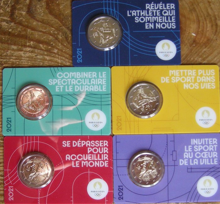 Frankrig 2 Euro 2021 "Olympic Games Paris 2024" (5 coincards)  (Ingen mindstepris)