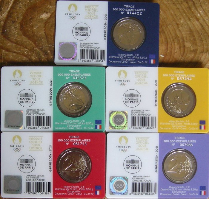 Frankrig 2 Euro 2021 "Olympic Games Paris 2024" (5 coincards)  (Ingen mindstepris)