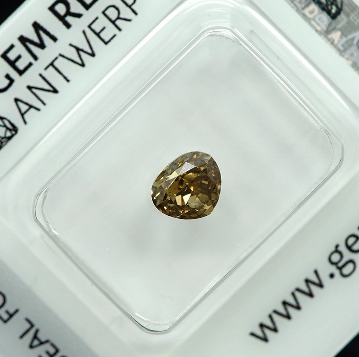 1 pcs Diamant  (Naturfarvet)  - 1.00 ct - Fancy intense Brunlig, Grønlig Gul - SI2 - Gem Report Antwerp (GRA)