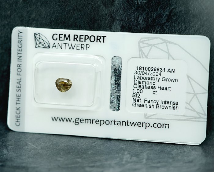 1 pcs Diamant  (Naturfarvet)  - 1.00 ct - Fancy intense Brunlig, Grønlig Gul - SI2 - Gem Report Antwerp (GRA)