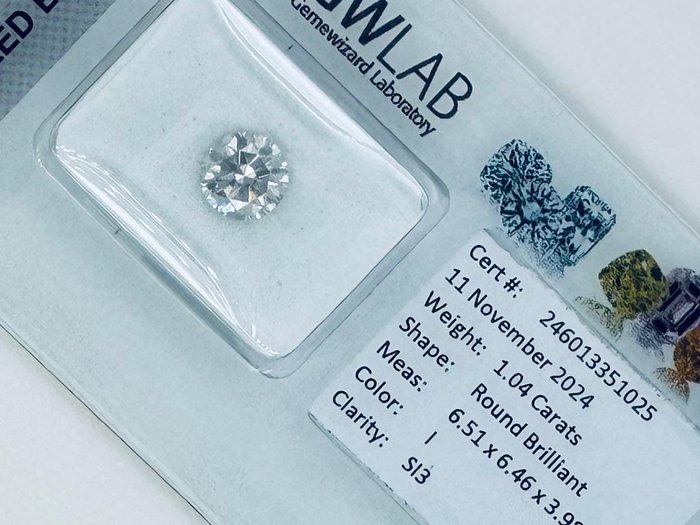 Ingen mindstepris - 1 pcs Diamant  (Natur)  - 1.04 ct - Rund - I - SI3 - Gemewizard Gemological Laboratory (GWLab)