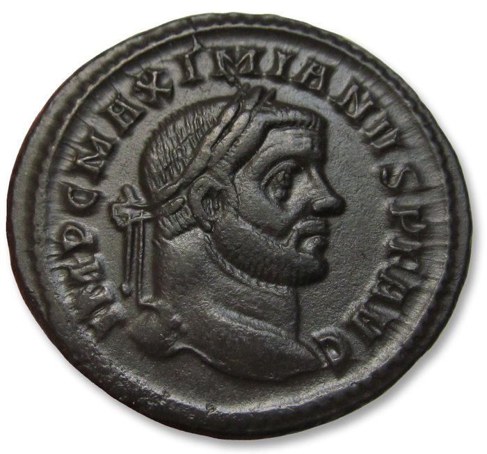 Romarriket Maximian (AD 286-305) Follis Ticinum (Pavia) 296-297 AD - mintmark PT star in field - large 29mm coin