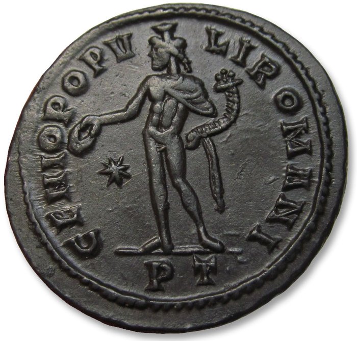 Romarriket Maximian (AD 286-305) Follis Ticinum (Pavia) 296-297 AD - mintmark PT star in field - large 29mm coin