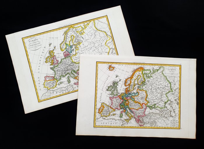 Europa - [LOT of 2] - Middelhavslandene / Europa; Pierre M Lapie / Conrad Malte-Brun - [Lot of 2] - Europe Moderne en 1789 / Europe sous l'Empire de Charlemagne - 1801-1820