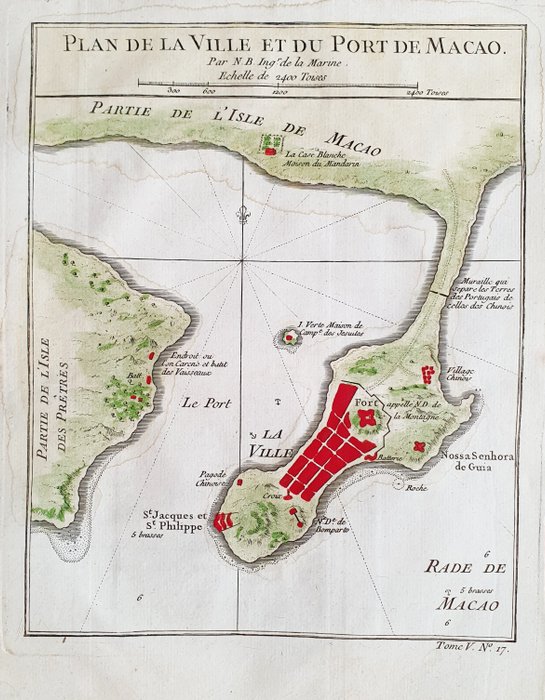 Kina - Asien Kina Macau Pearl River; La Haye / P de Hondt / JN Bellin - Plan de la Ville et du Port de Macao - 1721-1750