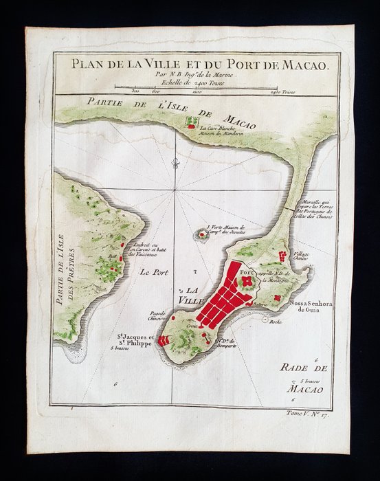 Kina - Asien Kina Macau Pearl River; La Haye / P de Hondt / JN Bellin - Plan de la Ville et du Port de Macao - 1721-1750