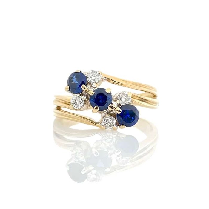 Ring - 14 karat Gulguld -  110ct tw Safir - Diamant - Safir diamantring