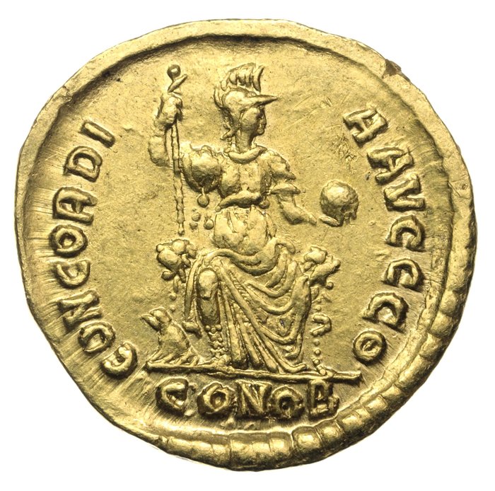 Romarriket. Arcadius (AD 383-408). Solidus (21m; 4.38g; 12h) Rome mint 383-388 AD / RIC IX, 67d.5; Rare