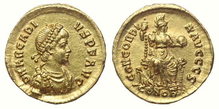 Romarriket. Arcadius (AD 383-408). Solidus (21m; 4.38g; 12h) Rome mint 383-388 AD / RIC IX, 67d.5; Rare