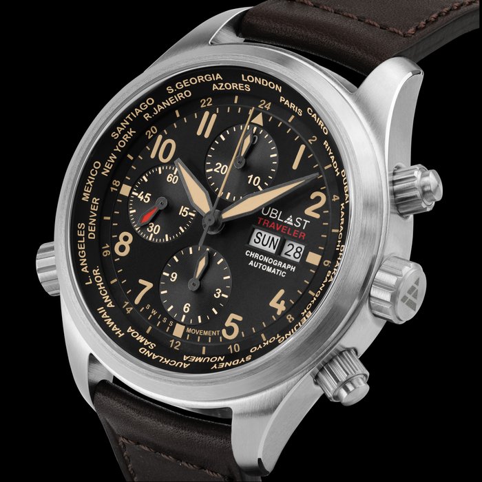 Ublast - Traveler Chronograph World Time - REF.UBTRCH47BN - Automatic Swiss - Mænd - Ny