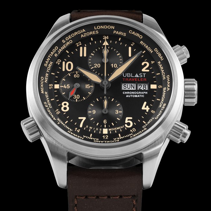 Ublast - Traveler Chronograph World Time - REF.UBTRCH47BN - Automatic Swiss - Mænd - Ny