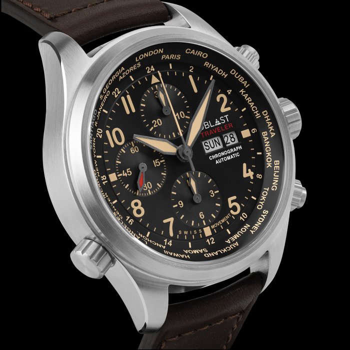 Ublast - Traveler Chronograph World Time - REFUBTRCH47BN - Automatic Swiss - Ingen mindstepris - Mænd - Ny