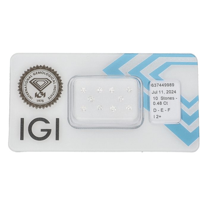 Ingen mindstepris - 10 pcs Diamant  (Natur)  - 0.48 ct - Rund - D (farveløs), E, F - I2 - International Gemological Institute (IGI)