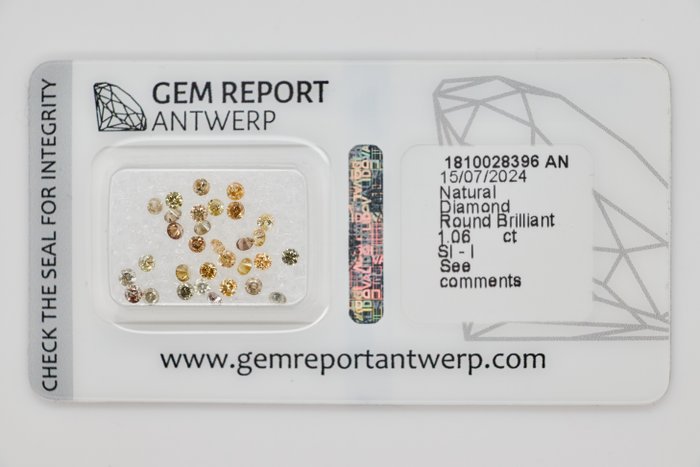 Ingen mindstepris - 31 pcs Diamant  (Naturfarvet)  - 106 ct - Rund Blandede farver - I3 SI1 - Gem Report Antwerp (GRA)