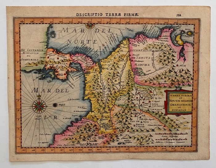 Colombia - Panama, Venezuela og Ecuador; Gerardus Mercator, Jodocus Hondius and Johannes Cloppenburgh - Terra Firma et Novum Regnum Granatense et Popaian - 1621-1650