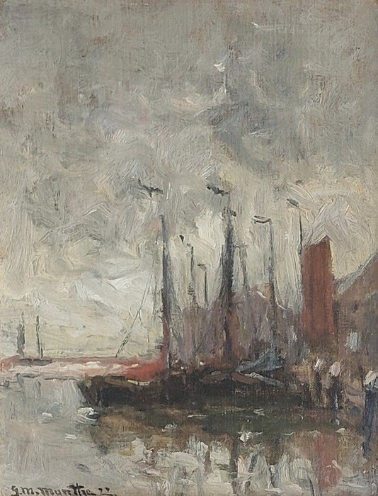 Gerhard Arij Ludwig "Morgenstjerne" Munthe (1875–1927) - Botters in de haven van Volendam - (Katwijks Museum 2017 -Tentoonstelling)