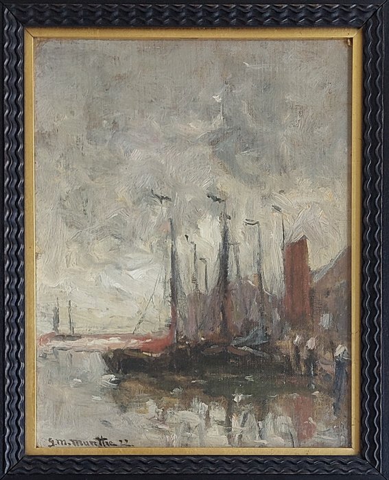 Gerhard Arij Ludwig "Morgenstjerne" Munthe (1875–1927) - Botters in de haven van Volendam - (Katwijks Museum 2017 -Tentoonstelling)