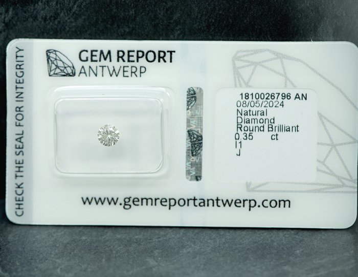 1 pcs Diamant  (Natur)  - 0.35 ct - J - I1 - Gem Report Antwerp (GRA)