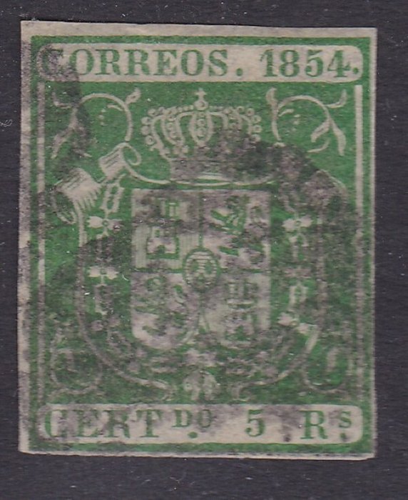 Spanien 1854 - Spaniens skjold. 5 grønne realer. - Edifil 26