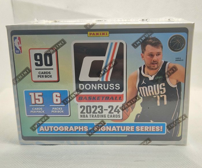 2023/24 Panini Donruss Box 90 Trade cards. Look for Autographs. - 1 Sealed box - Glimrende (EX)