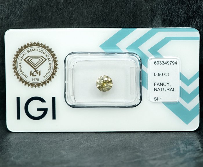 1 pcs Diamant  (Naturfarvet)  - 0.90 ct - Fancy Grålig Gul - SI1 - International Gemological Institute (IGI)