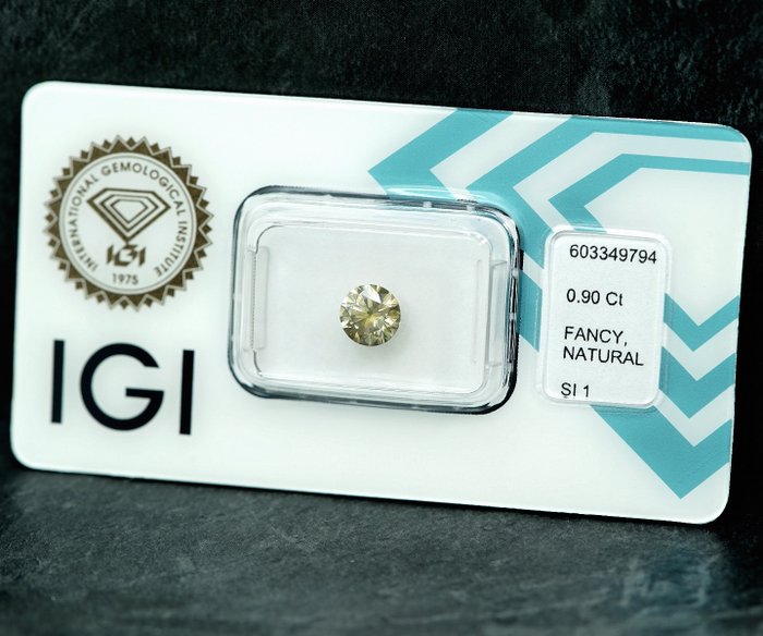 1 pcs Diamant  (Naturfarvet)  - 0.90 ct - Fancy Grålig Gul - SI1 - International Gemological Institute (IGI)