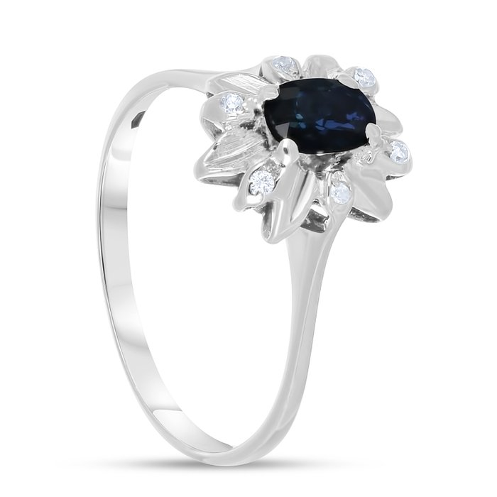 Ring - 18 kraat Hvidguld -  0.56ct. tw. Safir - Diamant