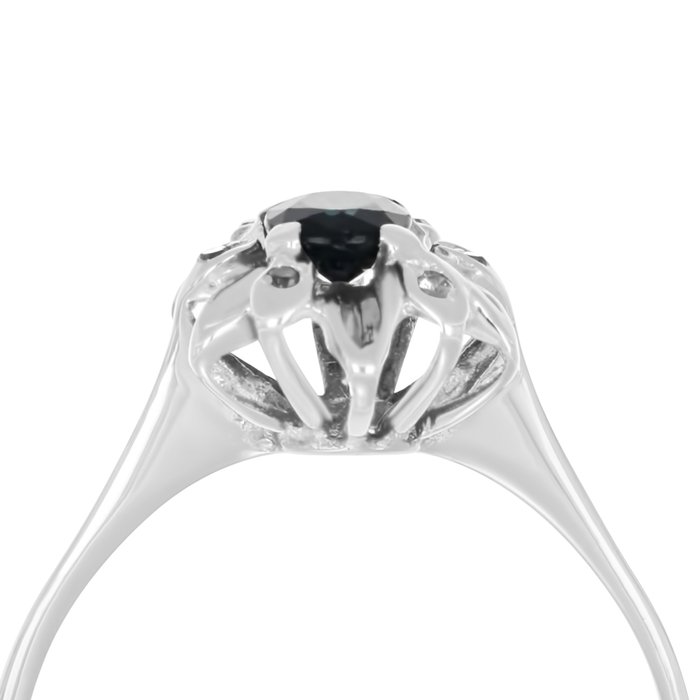 Ring - 18 kraat Hvidguld -  0.56ct. tw. Safir - Diamant