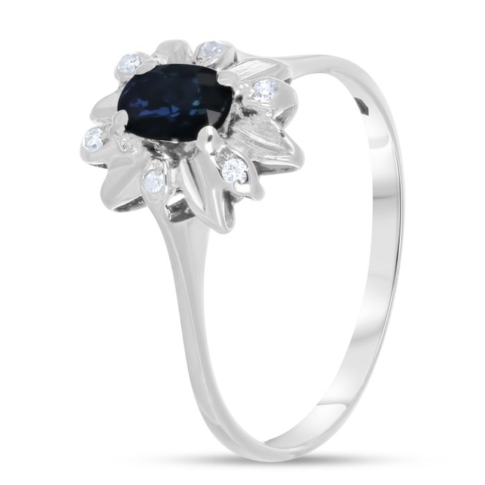 Ring - 18 kraat Hvidguld -  0.56ct. tw. Safir - Diamant