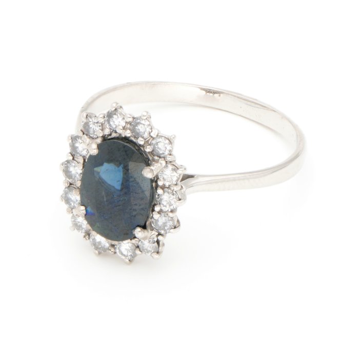 Ingen mindstepris - Ring - 18 kraat Hvidguld Safir - Diamant