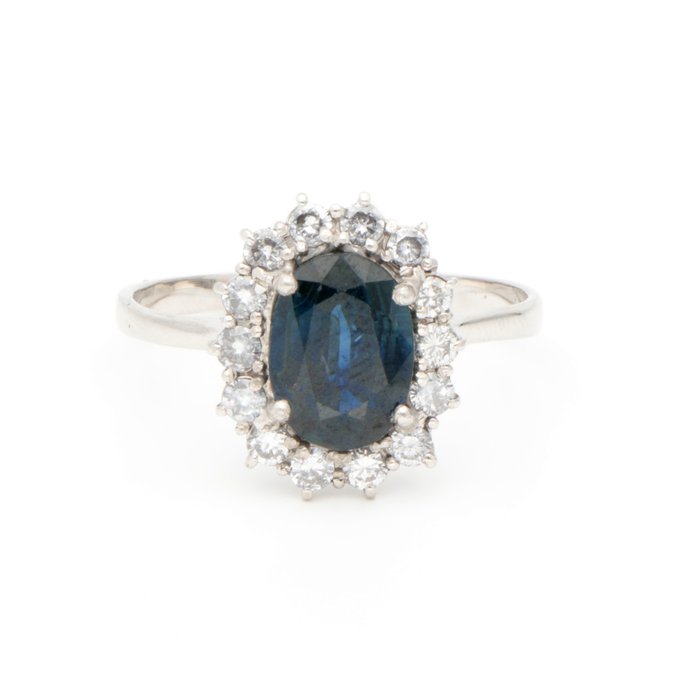 Ingen mindstepris - Ring - 18 kraat Hvidguld Safir - Diamant