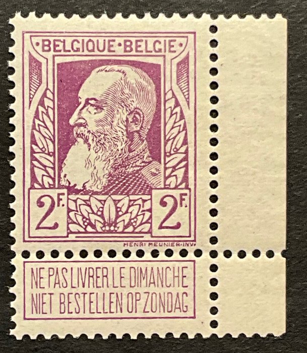 Belgien 1905 - Edition Grove Beard - 2fr Lilac - POSTFRIS med smukt center - OBP 80