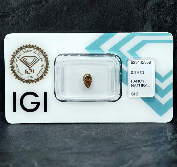 1 pcs Diamant  (Naturfarvet)  - 0.39 ct - Fancy deep Brunlig Gul - SI2 - International Gemological Institute (IGI)