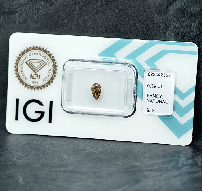 1 pcs Diamant  (Naturfarvet)  - 0.39 ct - Fancy deep Brunlig Gul - SI2 - International Gemological Institute (IGI)