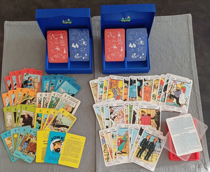 Tintin - Jeu des 7 Familles Nesquik + Jeu de 7 Familles Tintin Hemma + 2 Boites de 2 jeux de cartes à jouer - 4 Album - Første udgave - 1975/2010