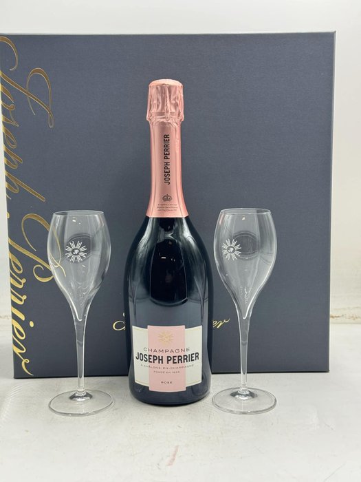 Joseph Perrier, Cuvée Royal Brut Rosé with glasses Box - Champagne Rosé - 1 Flasker (0,75 L)